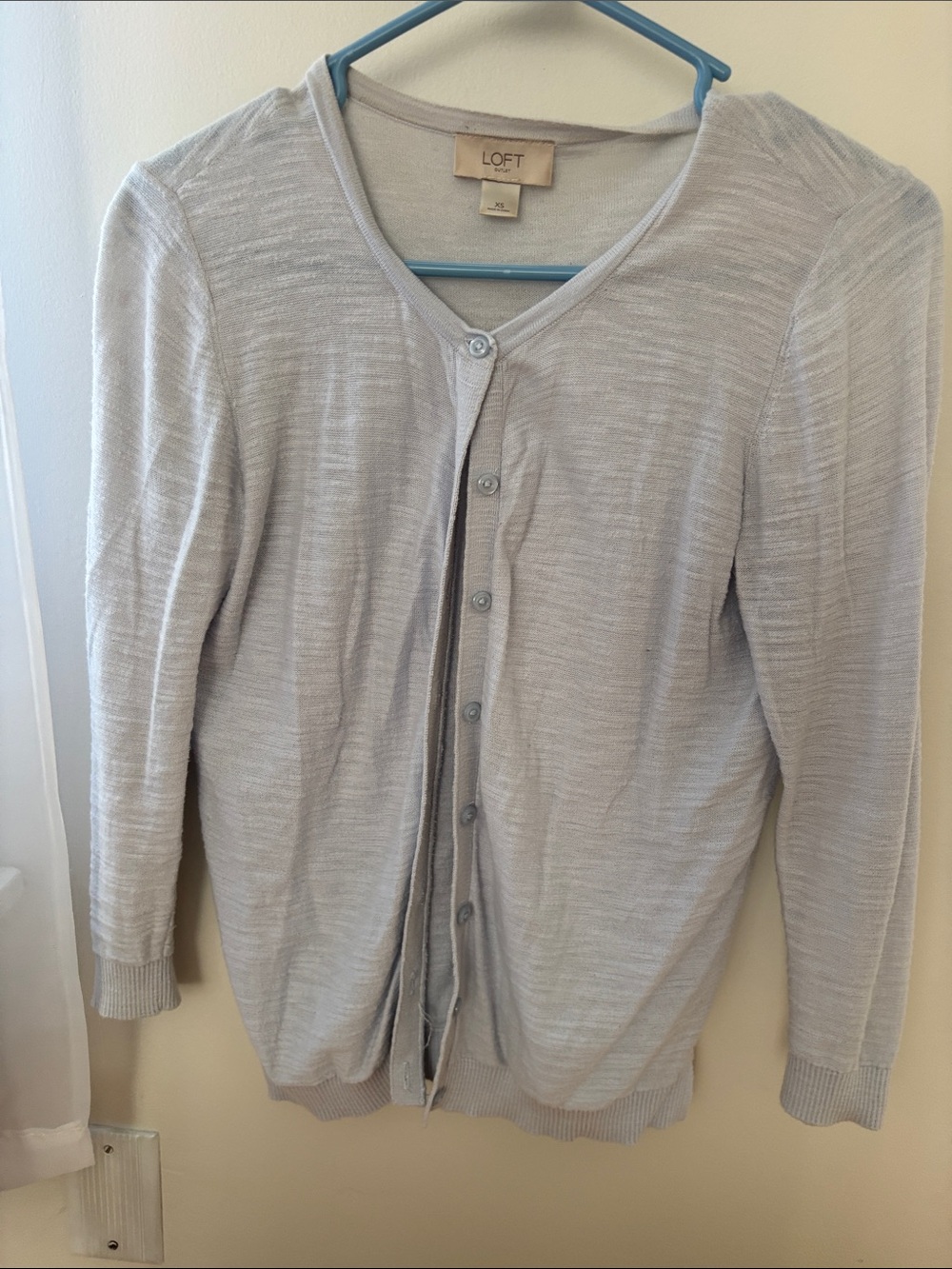 LOFT Light Blue-Gray Women's Button-Up V-Neck Cardigan